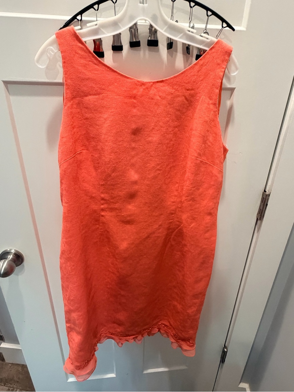 Plaza South Petite 16P Coral Linen Cotton Sleeveless Sheath Dress